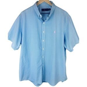 Ralph Lauren Light Blue Gingham S/S Button Down Shirt Men’s Big & Tall Size XXL